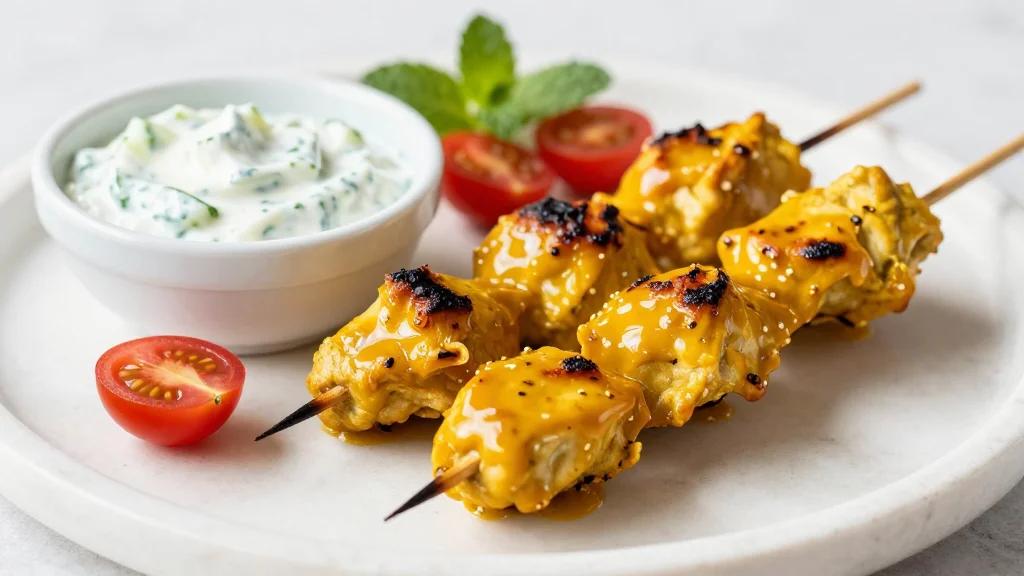 Curried Chicken Skewers With Raita