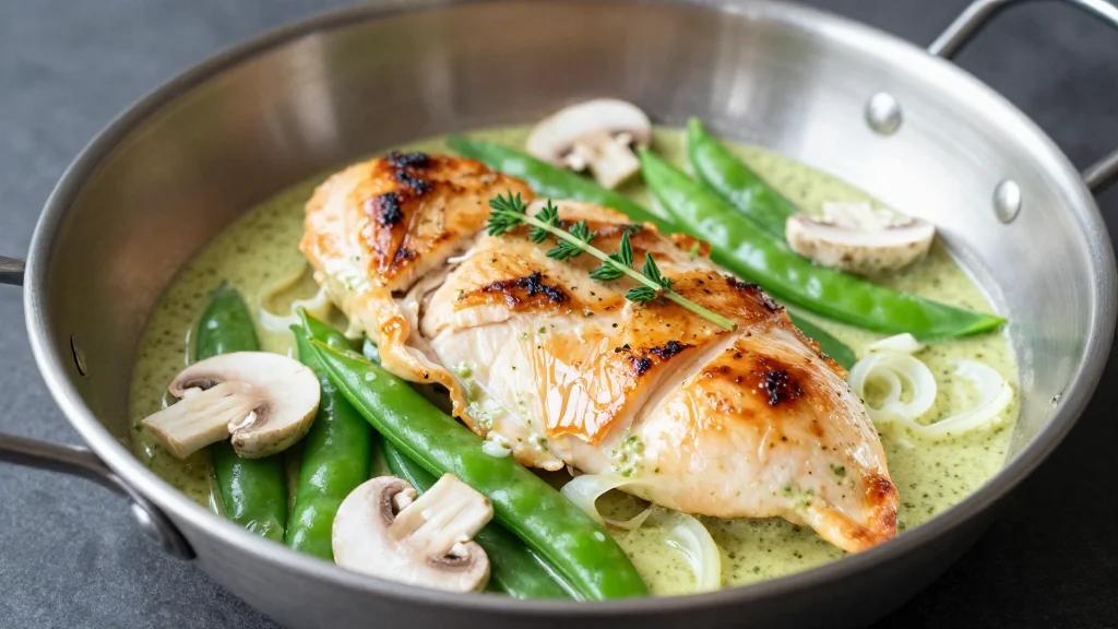 Skillet Chicken With Mushrooms, Snap Peas and Tarragon Sauce