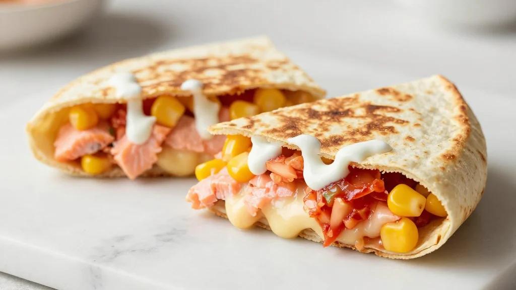 Salmon, Kimchi and Corn Quesadillas