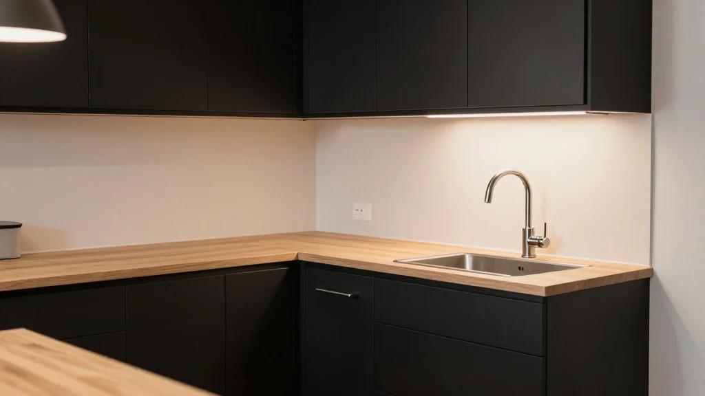 Forget White Paint: Black IKEA Kitchen Cabinets Turn This “Scary Movie” Basement Into a Charming Space