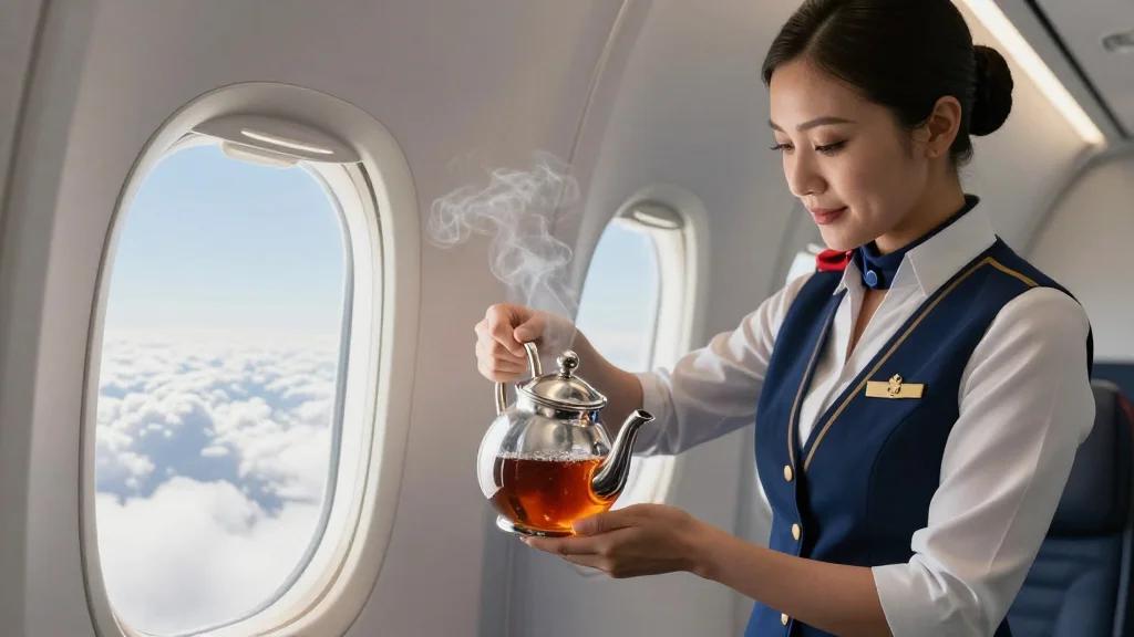 Flight Attendant Pours Flawless Tea Stream at 35,000 Feet