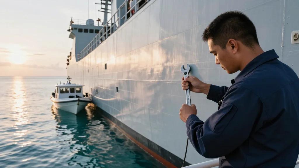 US Navy Amphibious Ship Practices Wartime Repairs in Philippines