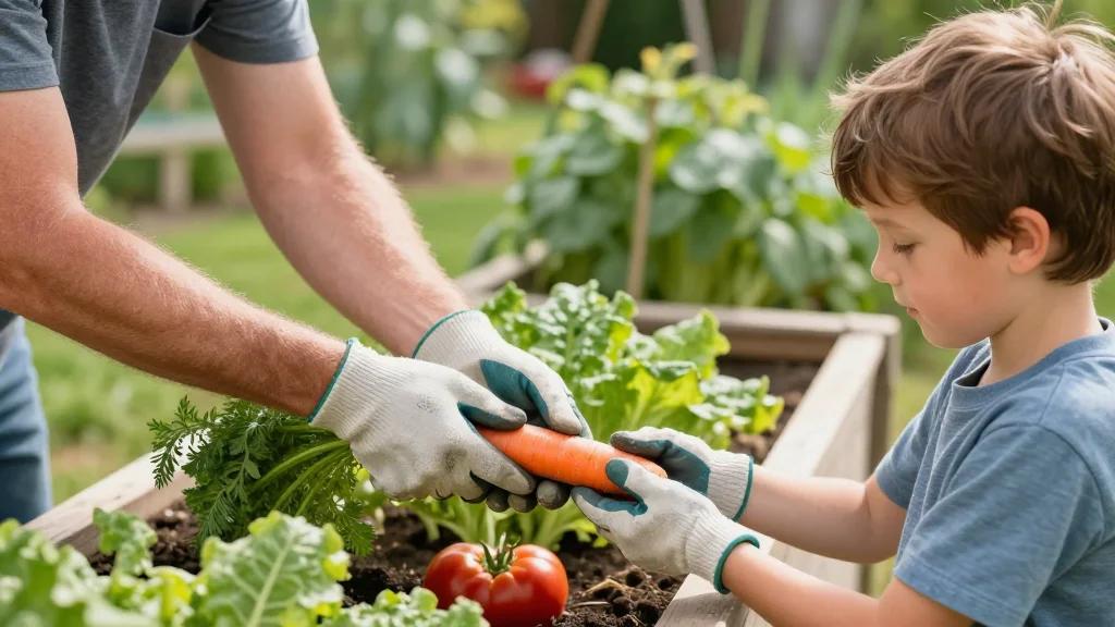 Kid Leads Dad in Garden, Mom Cheers On